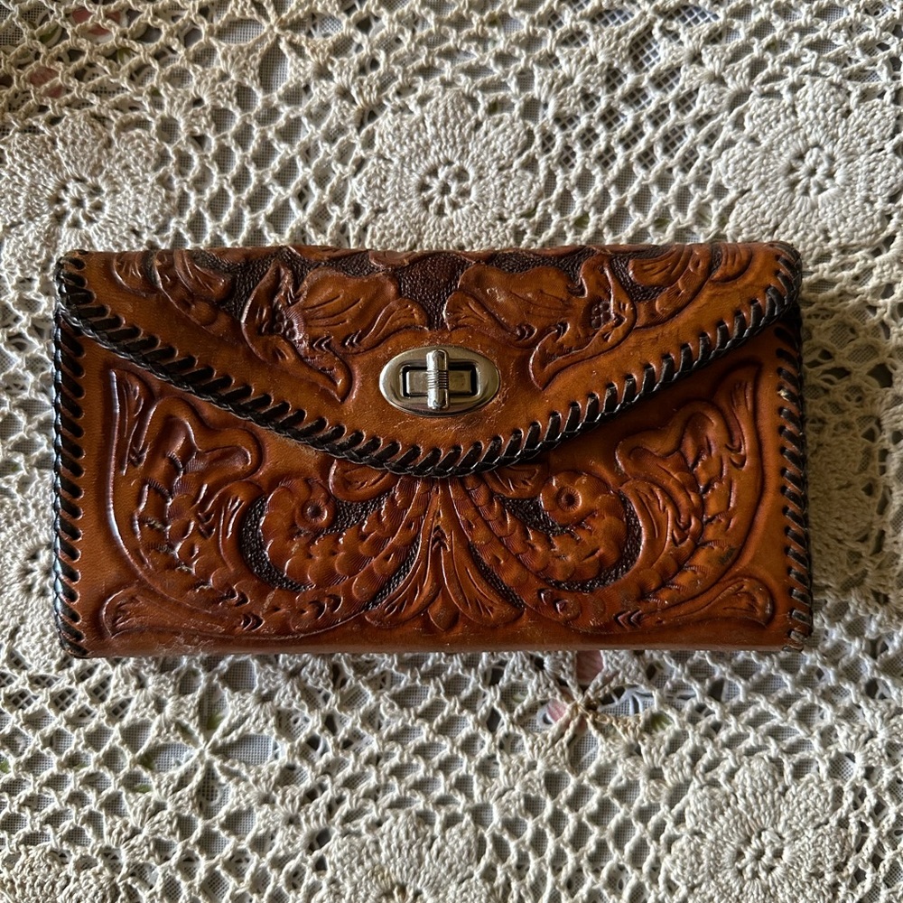 Vintage Tooled Leather Clutch